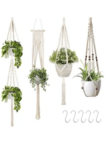 1pc Handwoven Planter Hanging Basket Net, Heavy Duty Macrame Plant Holder For Indoor&Outdoor Balcony, Bohemian/Nordic Style Thickened Plant Pot Hanging Mesh