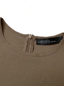 ZANZEA Fashion Women Round Neck High Waist Pleated Loose Swing Holiday Party Maxi Long Dress - Màu Khaki - Xem 5