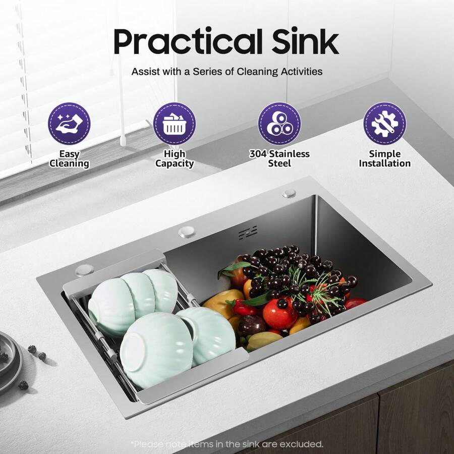 kangten 304 Stainless Steel Waterfall Kitchen Sink Large Single Slot Integrated Sink - Silver - View 1