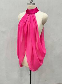 1pc White Bridal Chiffon Strapless Wedding Dress Accessory, Adjustable Backless Off-Shoulder Shawl Halter - Multicolor - View 15