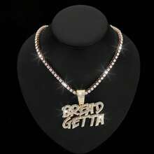 Unique Hip-Hop Fully Iced Out Double Line Rhinestone Letter "BREADGETTA" Pendant Niche Design Tennis Necklace Jewelry - Multicolor - View 1