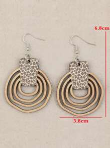 1 对新款不对称几何豹纹拼布木质圆形耳环，复古欧美潮流夸张女式耳环 - 彩色 - 查看 5