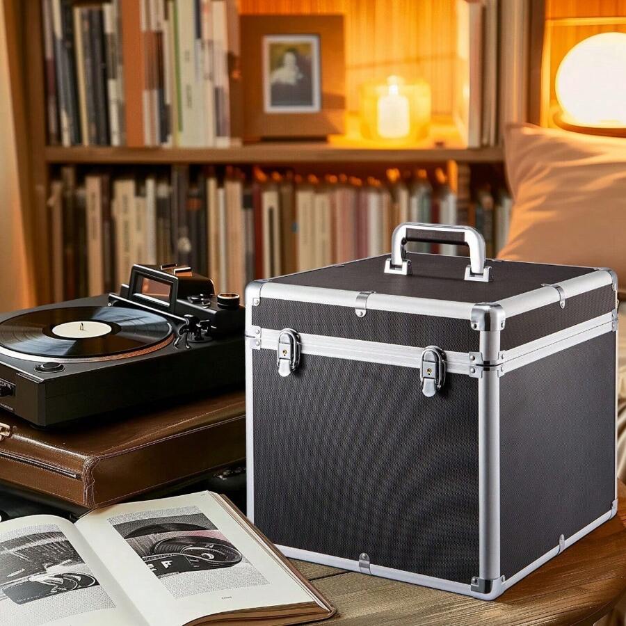 Heavy-Duty 7" Vinyl Record Storage Case - Lockable DJ Flight Carry Case For 50pcs With Durable Design - Black - View 1
