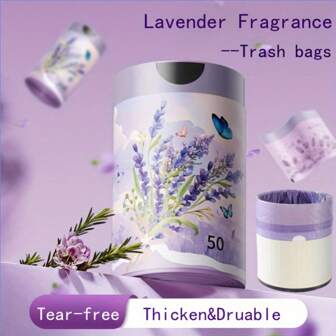 4 Gallon Lavender Scented Trash Bags, 50 Counts - Thicker Drawstring Design, Suitable For Kitchen, Office, Home And Restaurant, Self-Sealing Function, Multipurpose Disposable Bags, Portable Packaging, 1 Roll Economy Pack, Long-Lasting Fresh Scent, Random Packaging, Christmas, Halloween, Valentine's Day, New Year, Easter Gifts