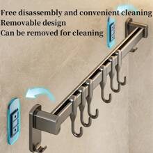 Gancho de cocina sin perforaciones, barra colgante, colgador de pala, gancho de, soporte multifuncional para cuchillos de almacenamiento montado en la pared - Gancho doble de 30 cm - Ver 11