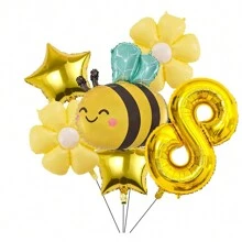 Insect Shaped Bee Balloon, Bee Daisy 18-Inch, Gold Star 32-Inch Aluminum Foil Balloon Set, Suitable For Birthday, Party, Decoration