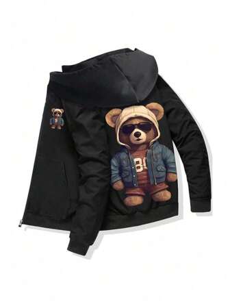 1pc Tween Boy Loose Casual Sports Bear Print Hoodie Sweatshirt Sweatshirt Jas, Veelzijdig, Herfst/Winter