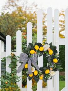 1 件，16.93 * 15.33 英寸春季柠檬花环人造装饰花，浪漫农舍设计，适用于家居装饰、户外装饰、前门悬挂、窗户装饰、婚礼派对布置 - 彩色 - 查看 5