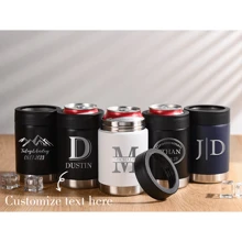 Groomsmen Customized Metal Can Cooler, Personalized Beer Can Holder Engraved, Bachelor Party Gift, Monogrammed Slim Can Cooler, Multi-Functional Beer Sleeve - Multicolor - View 2