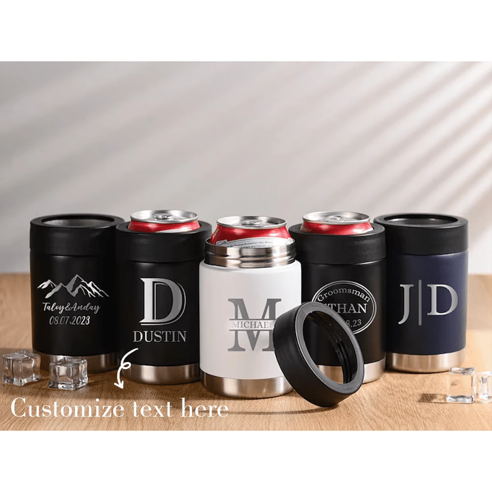 Groomsmen Customized Metal Can Cooler, Personalized Beer Can Holder Engraved, Bachelor Party Gift, Monogrammed Slim Can Cooler, Multi-Functional Beer Sleeve