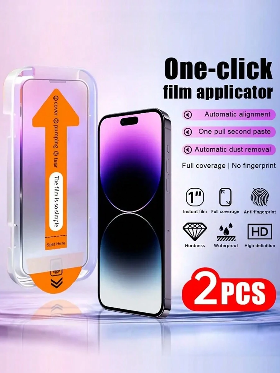 2pcs Instant Adsorption Screen Protector Film Compatible With Apple IPhone 12/13/14/15/16 Series - Clear - View 1