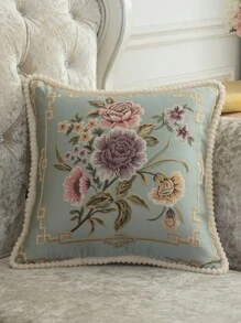 1 Peça Capa de Almofada Bordada com Floral Vintage, Com Zíper, Lavável em Máquina, Mistura de Tecido de Malha, Para Sofá, Cama, Sala de Estar, Feriado, Decoração de Festa, Todas as Estações - (48cm) Enchimento Não Incluído - Multicolorido - Visão 6