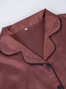 SHARICCA 6pcs Satin Pajama Set For Women, Lapel Collar Button Front Solid Color Short Sleeve Shirt And Shorts, Soft Comfortable Casual Loungewear - SET-3 - 查看 4