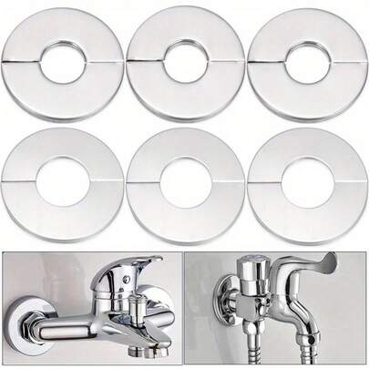 6pcs Stainless Steel Faucet Decorative Covers - Versatile For Air Conditioning Holes, Gas & Water Heater Pipes