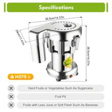 Rainaut Stainless Steel Juice Extractor Machine Fruit Juicer 370W Heavy-Duty, 2800RPM,110V, 60Hz,  36.5*29*36.5cm/14.37*11.41*14.37in - US A Type Plug(110-127V) - View 2