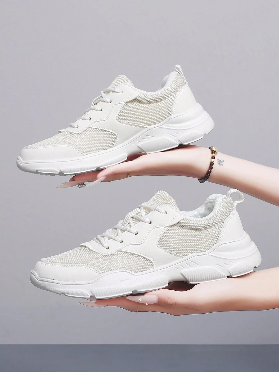 Zapatos casuales deportivos con cordones para mujer, diseño de patchwork de moda planos para primavera/verano