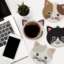 8 件/套钻石画杯垫带支架，钻石艺术画杯垫工艺套件，成人 DIY 全钻钻石画套装，适合艺术工艺初学者，全钻石（猫） - 小貓A - 查看 5