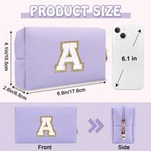 Personalized Initial Letter Patch Makeup Bag, Preppy Small Chenille Letter Cosmetic Bag With Zipper, PU Leather Waterproof Travel Toiletry Bag Monogram Make Up Pouch For Women Girls Makeup Bags Makeup Organizer Make Up Organizer Makeup Storage