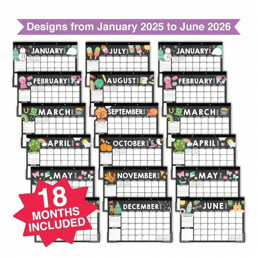 Chalk Doodle Large Desk Calendar 18Month 20252026 Calendars