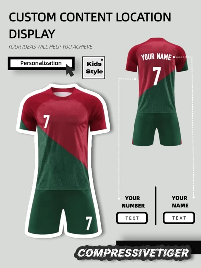 Conjunto personalizado de jersey y pantalones cortos de fútbol para niños (2 piezas) - Impresión personalizada de nombre/número, tela de secado rápido - Estilo de aficionado de Portugal 2022, regalo de fútbol, ropa deportiva y casual personalizada para niños