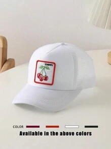 1pc Embroidered Cherry Patch Colorblock Meshed Ponytail Hat, Adjustable Outdoor Sun Protection Casual Hat For Spring Autumn Travel Beach, Y2K Style Youth Cap,Summer,Holiday,Festival - Baseball Mesh Cap - View 3