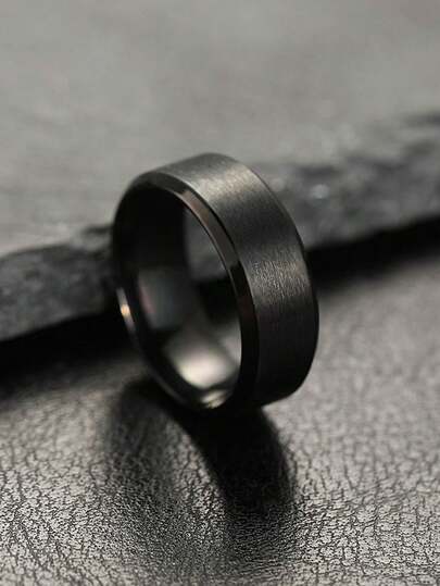 1pc Women 8mm Stainless Steel Black Color Non-Fading Minimalist Ring, Suitable For Daily Wear & Holiday Beach Wear