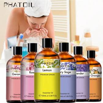 PHATOIL 100ml/3.38fl.Oz Essential Oil Lavender Rose Vanilla Eucalyptus Eucalyptus Peppermint Essential Oils Pure Aromatherapy Humidifier Massage Diffuser Oil Lemon Lemongrass Bergamot Tea Tree Cinnamon Black Pepper