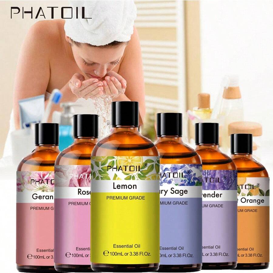 PHATOIL 100ml/3.38fl.Oz eterisk olja lavendel ros vanilj eukalyptus eukalyptus pepparmynta eteriska oljor ren aromaterapi luftfuktare massage diffusorolja citron citrongräs bergamott tea tree kanel svartpeppar - Multi dofter - Visa 1
