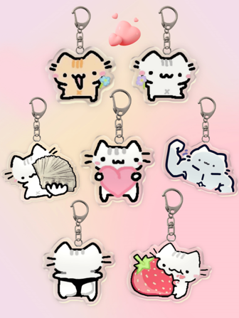 1个亚克力可爱猫咪钥匙扣：情侣猫A、情侣猫B、爱心猫钥匙扣、钞票猫、肌肉猫、相扑猫、草莓猫。可爱挂饰，汽车钥匙扣。日常包袋配饰，包袋挂饰，挂绳，钥匙扣。适合送给男朋友、女朋友、家人、医生、护士、派对礼物、手机挂饰等。汽车配饰，学校背包，卡通哥特风，Y2K包袋配饰，带身份证挂绳，汽车配饰，包袋挂饰