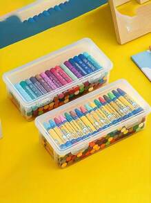 1 pièce/3 pièces/5 pièces Étui à crayons transparent grande capacité - Boîte de rangement en plastique à couvercle articulé, adaptée pour les fournitures scolaires et de bureau, organisation de bureau
