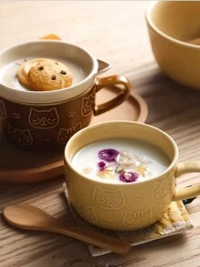 1pc Cute Cat Hand-Painted Ceramic Coffee Mug With Lid, Underglaze Colored Breakfast Cup, Tea Cup, Gift