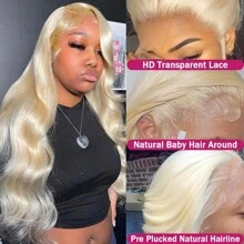 613 Lace Front Wig Human Hair 200% Density Blonde Wig Human Hair 13x4 Body Wave Blonde Wigs For Women Brazilian Virgin Hair HD Transparent Lace Front Wigs Human Hair Pre Plucked 34 Inch - S613 - View 4