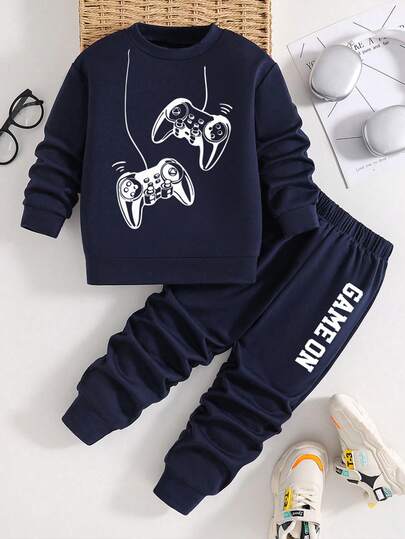 Tween Boys Game Console Grafiskt tryck Crew Neck Sweatshirt och byxor Set
