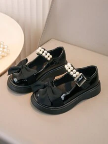 Mädchen glänzende schwarze Schleifen Dekor Mode niedliche flache Loferschuhe, weich und bequem