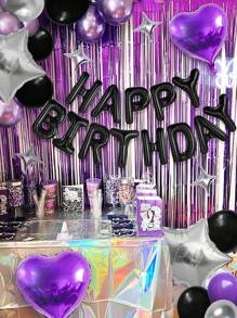 Juego de 50/53 globos de tema morado y negro para cumpleaños feliz, incluye globos de 16 pulgadas con letras "Happy Birthday", corazones morados, globos con forma de corazón plateados, globos morados, negros y plateados, adecuado para fiestas de cumpleaños, gender reveal, bodas, graduaciones, decoración de fiestas, fondos para photobooth, suministros para fiestas en el hogar - Multicolor - Ver 6