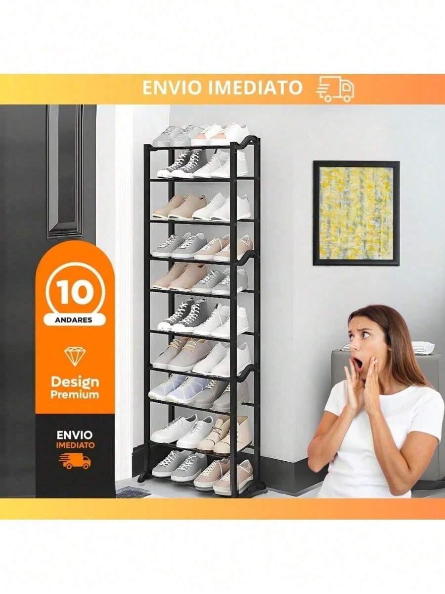 Shoe Rack Organizer Shelf 10 Tiers Vertical Resistant Dismountable 30 Pairs Of Shoes - Black - View 1