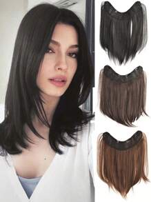 U-förmige synthetische 4 Clip In Haarverlängerungen, kurzer glatter Haarstil, Haarteil 30cm, Naturperücke für Frauen