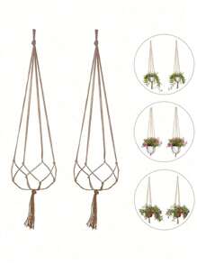 1/2/4PCS Brown Planter Hanging Rope, Tasseled Plant Hangers, Planter Stands - Indoor Balcony Stands, Outdoor And Garden Supplies - Multicolor - View 1
