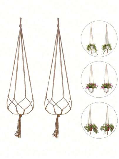 1/2/4PCS Brown Planter Hanging Rope, Tasseled Plant Hangers, Planter Stands - Indoor Balcony Stands, Outdoor And Garden Supplies