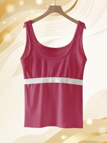 1 قطعة كامي بلا ظهر بياقة على شكل حرف U مناسب للمقاسات الكبيرة للنساء، مبطن، مناسب للطبقات أو الملابس الخارجية، باللون الأحمر الوردي - روز أحمر - مشاهدة 3