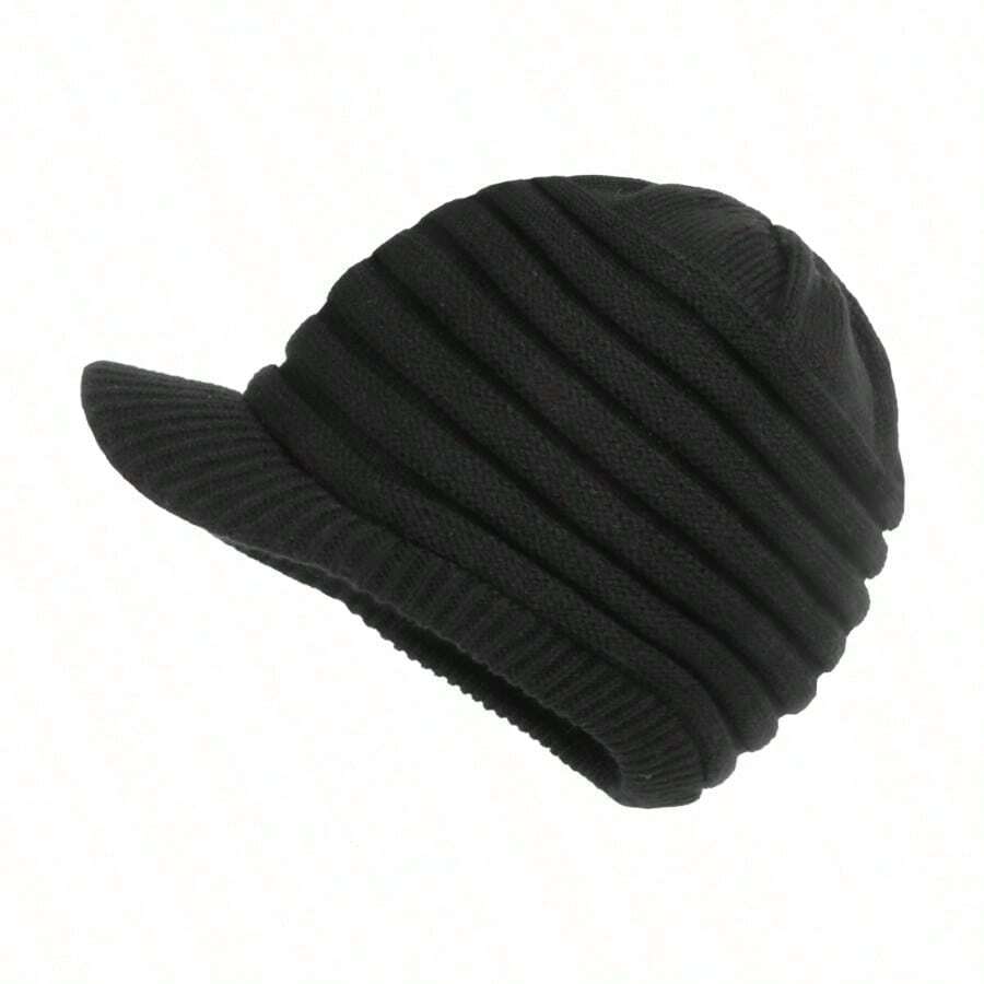1pc Unisex Winter Hats With Visor Warm Ski Hat Stylish Knitted Hat For Men And Women - K30 Knitted Cap-black - View 1