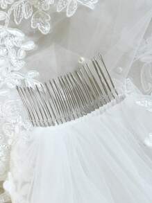 1 Piece Lace Trim Faux Pearl Short Bridal Veil, Suitable For Gifts, Women's Wedding, Registration, Party, Wedding Dress Accessories, Valentine's Day Hair Ornament With Hair Comb