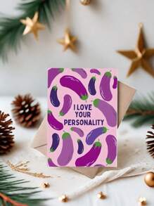 1 pieza Tarjeta divertida y graciosa de San Valentín con dibujo de berenjena - Perfecta para esposo o novio, nota de amor divertida para aniversario, diseño de dibujos animados, hecha de papel