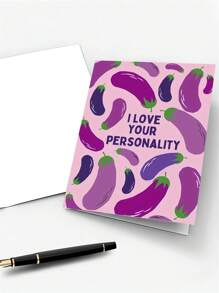 1 pieza Tarjeta divertida y graciosa de San Valentín con dibujo de berenjena - Perfecta para esposo o novio, nota de amor divertida para aniversario, diseño de dibujos animados, hecha de papel