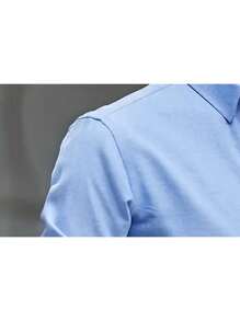 قميص رجالي أزرق سادة بأكمام طويلة، أنيق وأنيق للأعمال الرسمية، مناسب للخريف