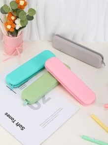 1/2个装硅胶彩色铅笔盒，精美可爱铅笔盒，学校用品时尚铅笔袋，文具和学习用品 - 彩色 - 查看 1