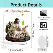 1pc Acrylic Easter Jesus And Rabbit Decoration With Painted Eggs, 2D Hope And Joy Tabletop Decor, Suitable For Home, Office Or Cafe - Unique Gift Idea, Holiday Decoration - Multicolor - View 2