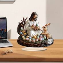 1pc Acrylic Easter Jesus And Rabbit Decoration With Painted Eggs, 2D Hope And Joy Tabletop Decor, Suitable For Home, Office Or Cafe - Unique Gift Idea, Holiday Decoration - Multicolor - View 4