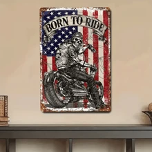 1 szt. Vintage "Born To Ride" Motocykl Metalowy znak blaszany - 8" X 12" Metalowy znak blaszany, odpowiedni do domu, baru, garażu Dekoracja ścienna - Klasyczna sztuka motocyklisty, idealny na prezent świąteczny i wystrój domu wiejskiego