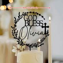 1 pieza Decoración personalizada para pastel de acrílico con texto personalizado - Diseño elegante de Dios bendiga para celebraciones y eventos especiales - Accesorio decorativo único para mesa de postres, multifuncional, ornamental, anti-moho, adorable, de alta calidad, personalizado, único, para ella, novia, familia, amigos, hijo, estudiantes, trabajadores, niños, para aniversarios, para cumpleaños, para bodas, para graduación, para inauguración de casa, listo para brunch, ambiente cálido, hogar y vida, etiquetas personalizadas para pasteles, artículos esenciales de cocina - Multicolor - Ver 7